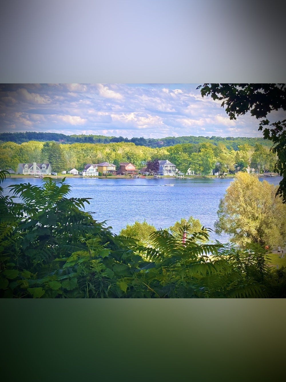 Scenic Lakeside View Photography Print - Green & Blue